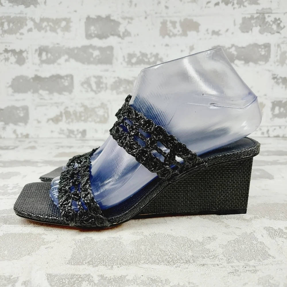 New Katy Perry The Irisia Black Woven Slip On Wedges E369